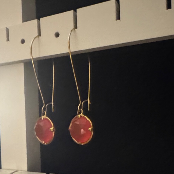 Elegant Gold and Pink Drop Earrings - Picture 3 of 3